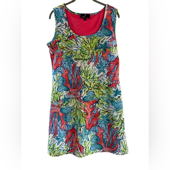 Ronni Nicole Colorful sealife starfish Coral Mini Dress Large‎ nautical Beach - Picture 1 of 6